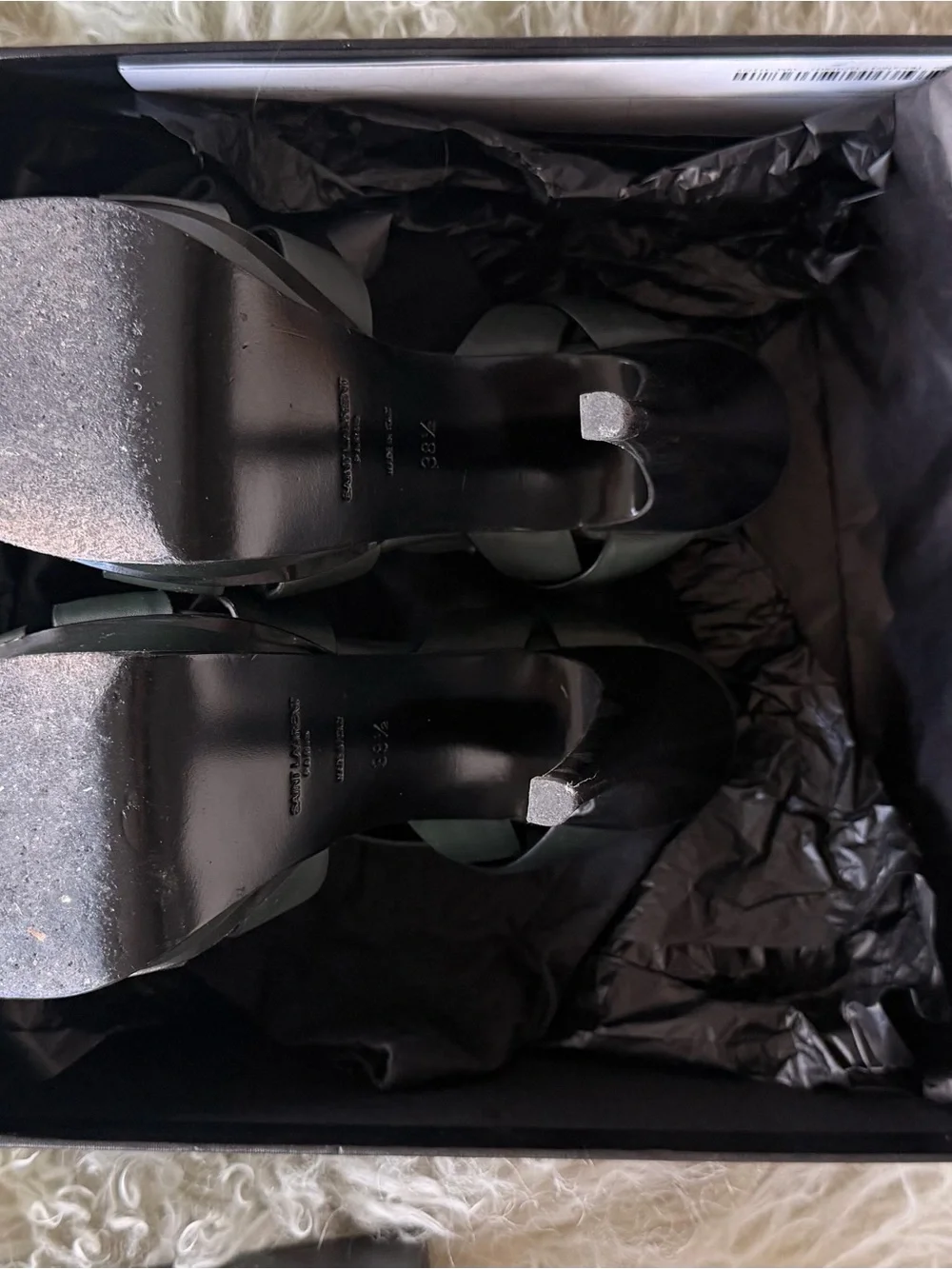 Saint Laurent Tribute 105 Sandal Queen Calf New Vert Fonce - Picture 7 of 9